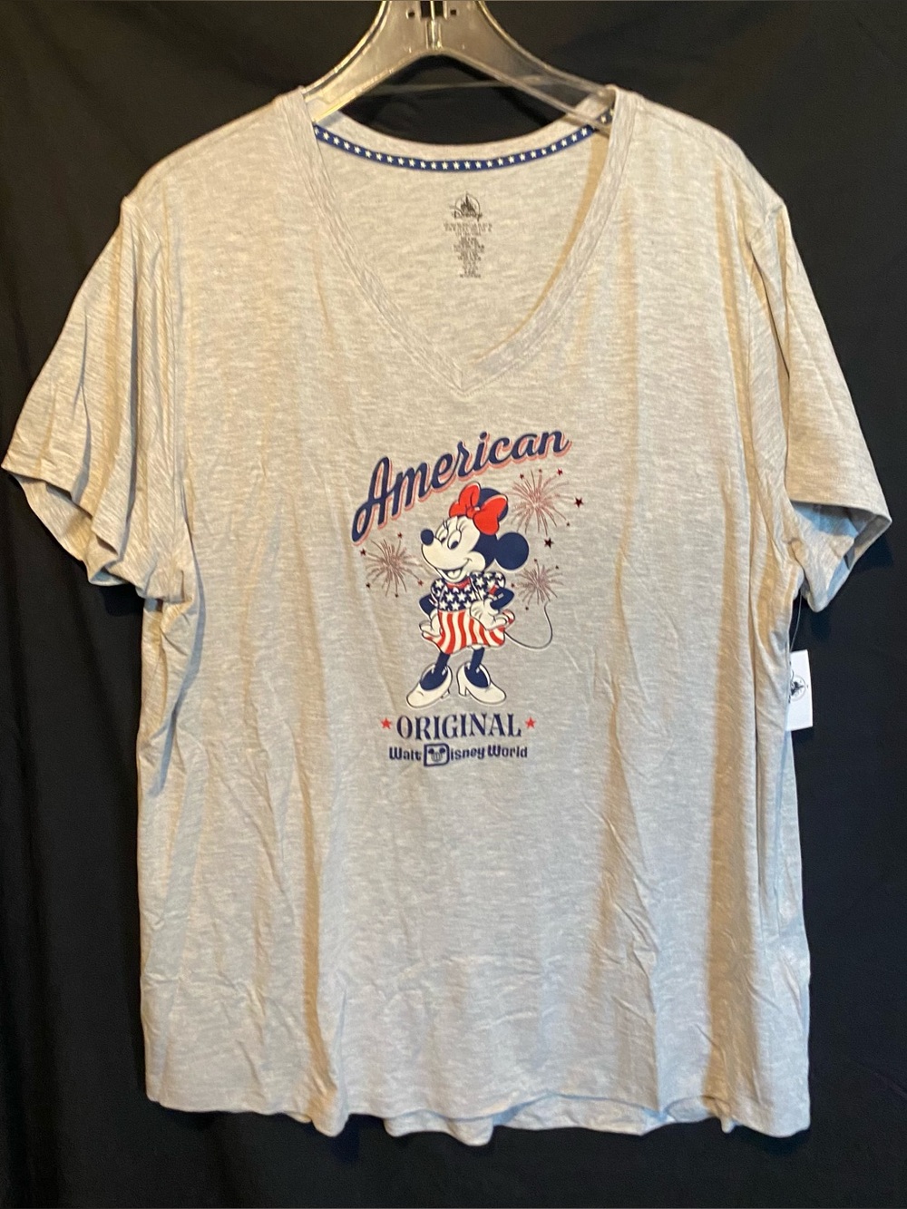 Disney Gray Short Sleeve Minnie Mouse Graphic V-Neck Shirt